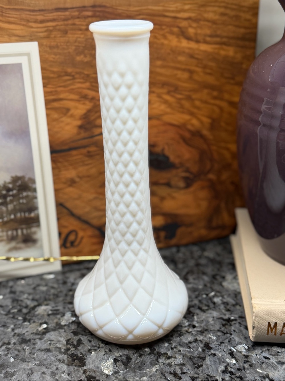 Milk Glass Quilted Bud Vase - Elegant White Accent